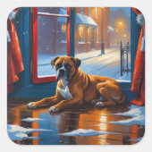 Boxer mit Weihnachtslichtern Urlaub Quadratischer Aufkleber (Vorderseite)