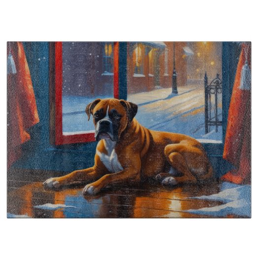 Boxer mit Weihnachtslichtern Urlaub Schneidebrett (Vorderseite)