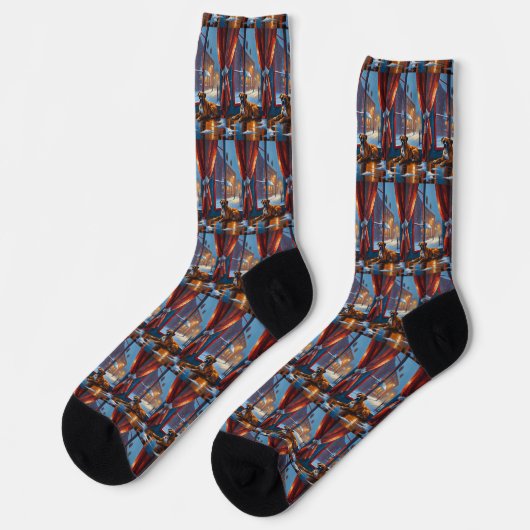 Boxer mit Weihnachtslichtern Urlaub Socken (Linkes Detail)