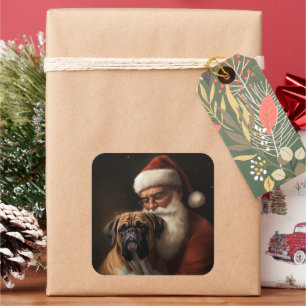 Boxer mit Weihnachtsmann Festliches Weihnachten Quadratischer Aufkleber