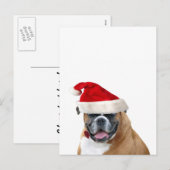 Boxer mit Weihnachtsmannmütze Feiertagspostkarte (Vorne/Hinten)