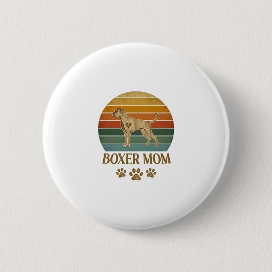 Boxer-Mutter-Hund Retro-Sonnenuntergang-Pfotenabdr Button (Vorderseite)