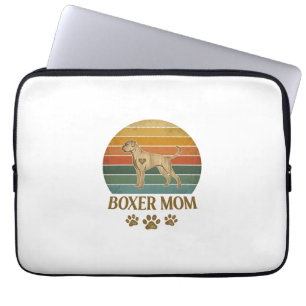 Boxer-Mutter-Hund Retro-Sonnenuntergang-Pfotenabdr Laptopschutzhülle