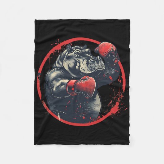 Boxer Nilpferd mit Boxhandschuhen Kickboxen Lustig Fleecedecke (Vorderseite)