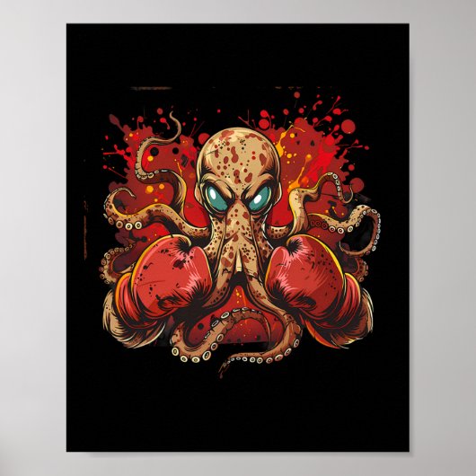 Boxer Octopus Lover Ocean Sea Creature Funny Boxen Poster (Vorne)