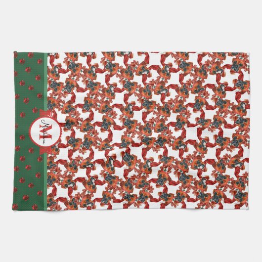 Boxer Pattern Monogram Christmas Dog Geschirrtuch (Horizontal)