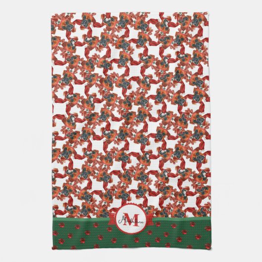 Boxer Pattern Monogram Christmas Dog Geschirrtuch (Vertikal)