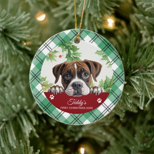 Boxer Personalisiert First Christmas Keramik Ornament (Baum)