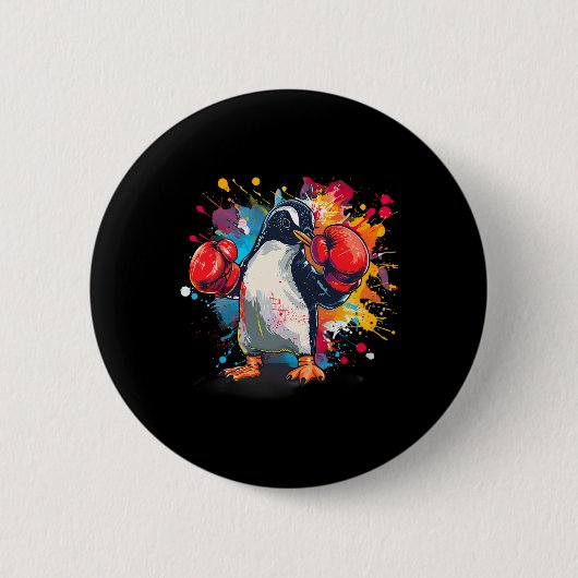 Boxer Pinguin mit Boxhandschuhen Kickboxen Lustig Button (Vorderseite)