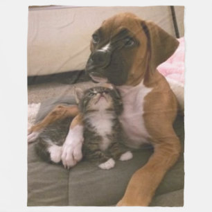 BOXER PUPPY and KITTEN Fleecedecke