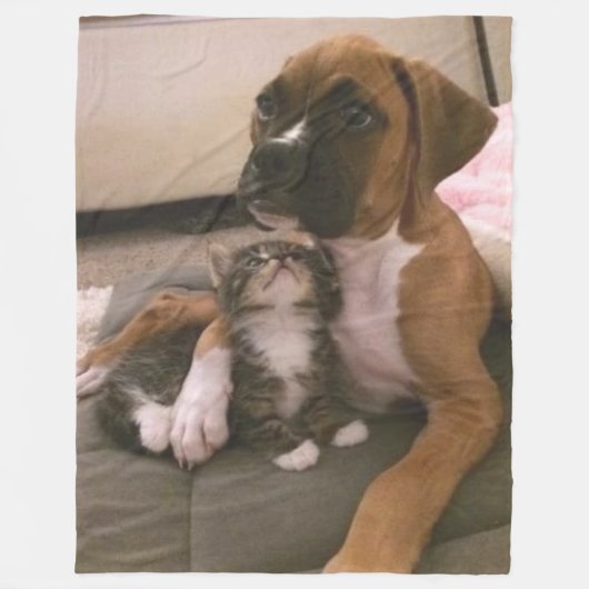 BOXER PUPPY and KITTEN Fleecedecke (Vorderseite)