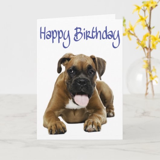 Boxer Puppy Dog Happy Birthday Card - Verse Karte (Gelbe Blume)