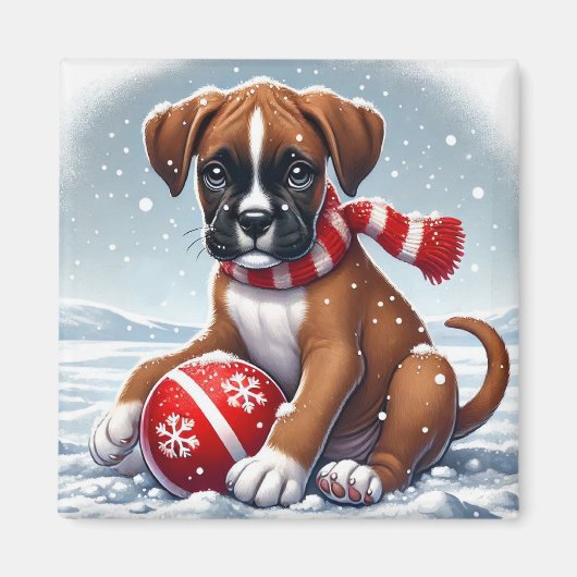 Boxer Puppy mit einem Red Scarf Magnet (Vorne)