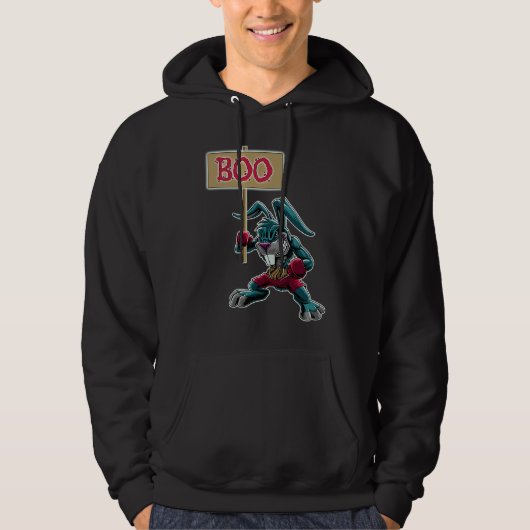 Boxer Rabbit with Sign Boo Halloween Statement Hoodie (Vorderseite)