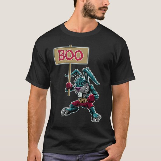 Boxer Rabbit with Sign Boo Halloween Statement T-Shirt (Vorderseite)