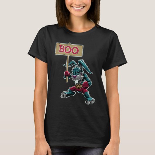 Boxer Rabbit with Sign Boo Halloween Statement T-Shirt (Vorderseite)