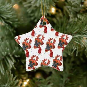 Boxer-Rasse Wasserfarben-Hundemuster Sterne Weihna Keramik Ornament