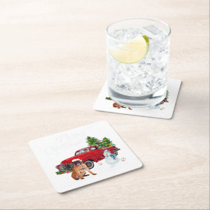 Boxer Red Truck Frohe Weihnachten Snowman Dog Love Rechteckiger Pappuntersetzer