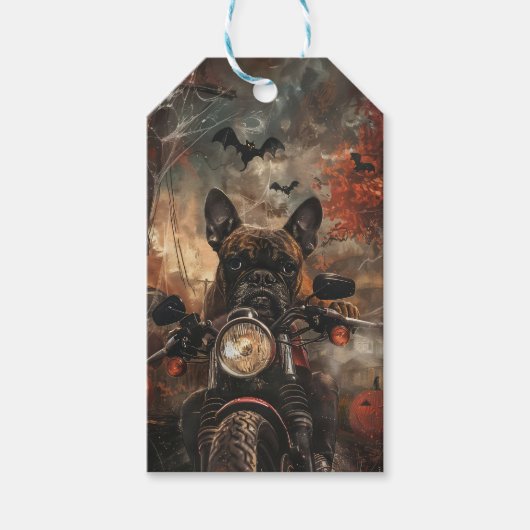 Boxer Riding Motorrad Halloween Beängstigend Geschenkanhänger (Vorderseite)