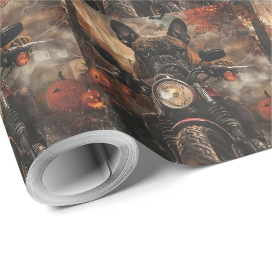 Boxer Riding Motorrad Halloween Beängstigend Geschenkpapier (Rolleneckpunkt)