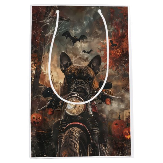 Boxer Riding Motorrad Halloween Beängstigend Mittlere Geschenktüte (Vorderseite)