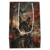 Boxer Riding Motorrad Halloween Beängstigend Mittlere Geschenktüte (Rückseite)