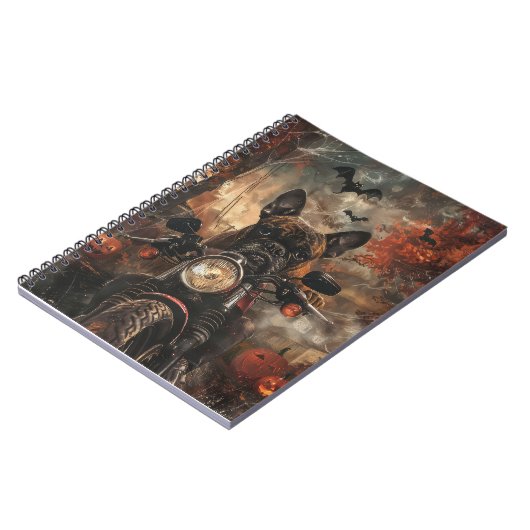 Boxer Riding Motorrad Halloween Beängstigend Notizblock (Linke Seite)