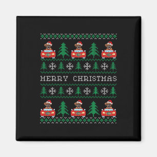 Boxer Riding Red Car Ugly Christmas Sweater Dog Magnet