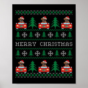 Boxer Riding Red Car Ugly Christmas Sweater Dog Poster