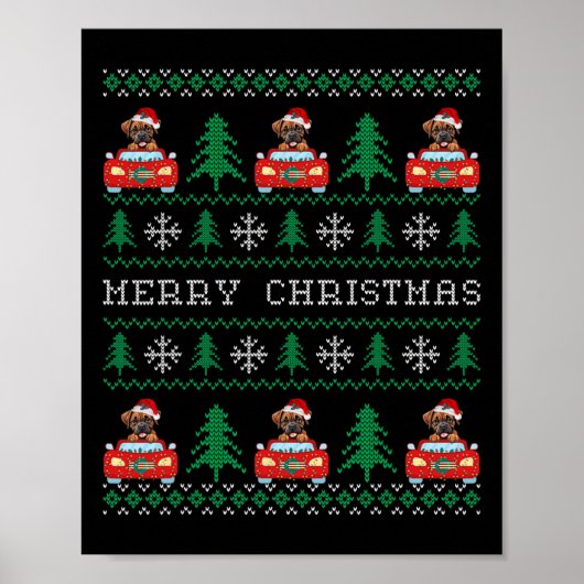 Boxer Riding Red Car Ugly Christmas Sweater Dog Poster (Vorne)
