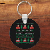 Boxer Riding Red Car Ugly Christmas Sweater Dog Schlüsselanhänger (Vorderseite)