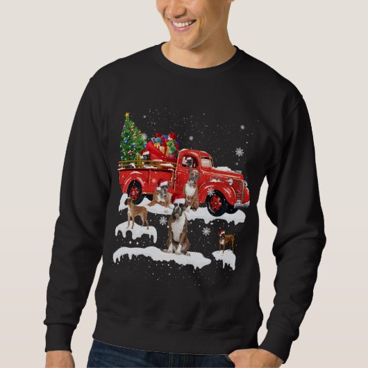 Boxer Riding Red Truck Frohe Weihnachtszeit Hund X Sweatshirt (Vorderseite)