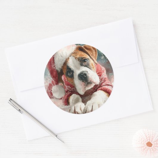 Boxer Runde Weihnachtssticker Runder Aufkleber (Umschlag)