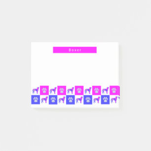 Boxer Silhouette Dog & Paw Hot Pink & Blue Post-it Klebezettel