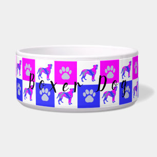 Boxer Silhouette Hund & Paw Hot Pink und Blue Bowl Napf