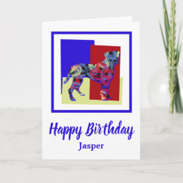 Boxer Silhouette Red Blue Yellow Birthday Card Karte