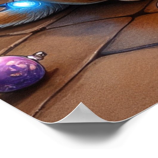 Boxer Sitting by Fireplace with Christmas Lights Poster (Ecke)