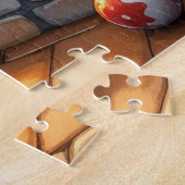 Boxer sitzt neben dem Kamin mit Weihnachtslichtern Puzzle (Seite)