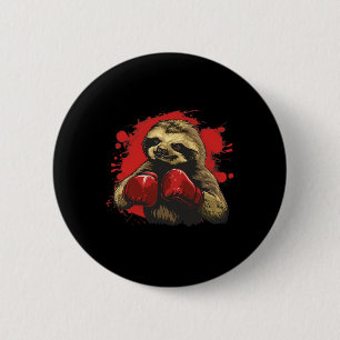 Boxer Sloth mit Boxhandschuhen Kickboxing Funny Bl Button