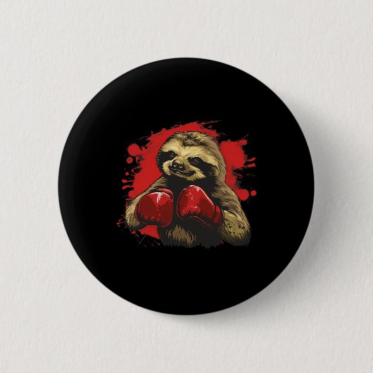 Boxer Sloth mit Boxhandschuhen Kickboxing Funny Bl Button (Vorderseite)