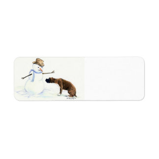 Boxer & Snowman Dog Art Rücksendeadressen-Aufklebe