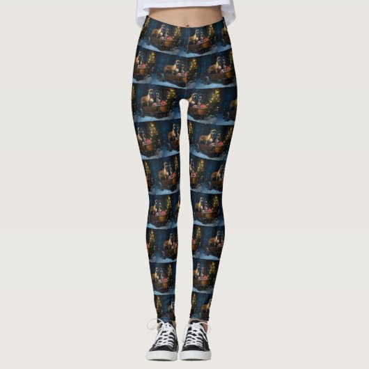 Boxer Snowy Sleigh Christmas Decor Leggings (Vorderseite)