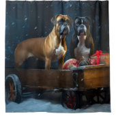 Boxer Snowy Sleigh Weihnachtsdekor Duschvorhang (Vorderseite)