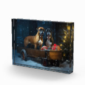 Boxer Snowy Sleigh Weihnachtsdekor Fotoblock (Rechts)