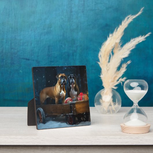 Boxer Snowy Sleigh Weihnachtsdekor Fotoplatte (InSitu)