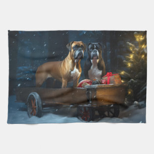 Boxer Snowy Sleigh Weihnachtsdekor Geschirrtuch