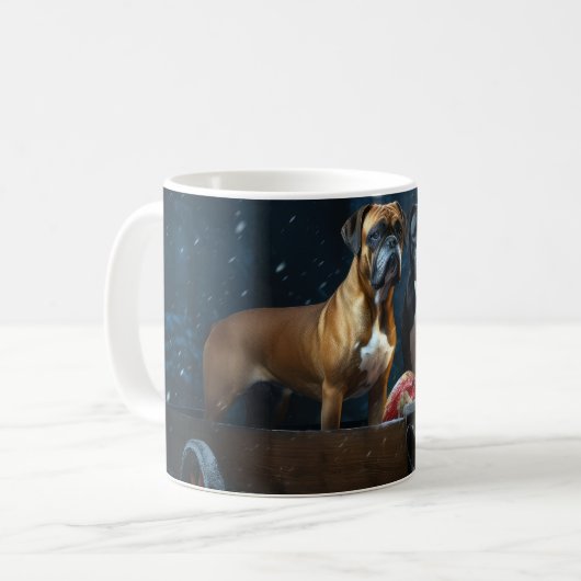 Boxer Snowy Sleigh Weihnachtsdekor Kaffeetasse (Vorderseite Links)