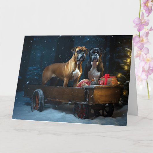 Boxer Snowy Sleigh Weihnachtsdekor Karte (Orchidee)
