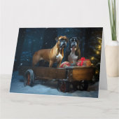 Boxer Snowy Sleigh Weihnachtsdekor Karte (Vorderseite)