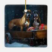 Boxer Snowy Sleigh Weihnachtsdekor Keramikornament (Rückseite)